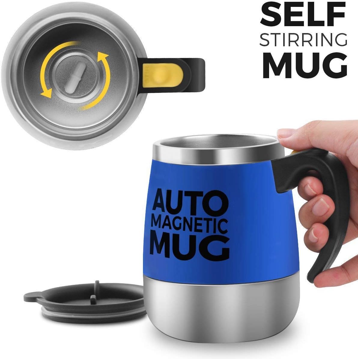 [Update]Self Stirring Coffee Mug - Upintek Magnetic Self Stirring Mug Cup, Electric Stainless Steel Automatic Self Mixing Cup and Mug for Traveling Morning, Office Men and Women 450ml/15.2oz(Blue)