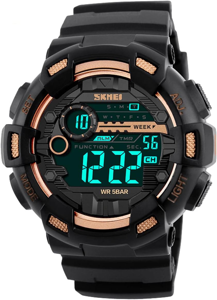 Men's Sports Watch, Outdoor Waterproof Digital Display Quartz Electronic Movement Back Light Watches for Men