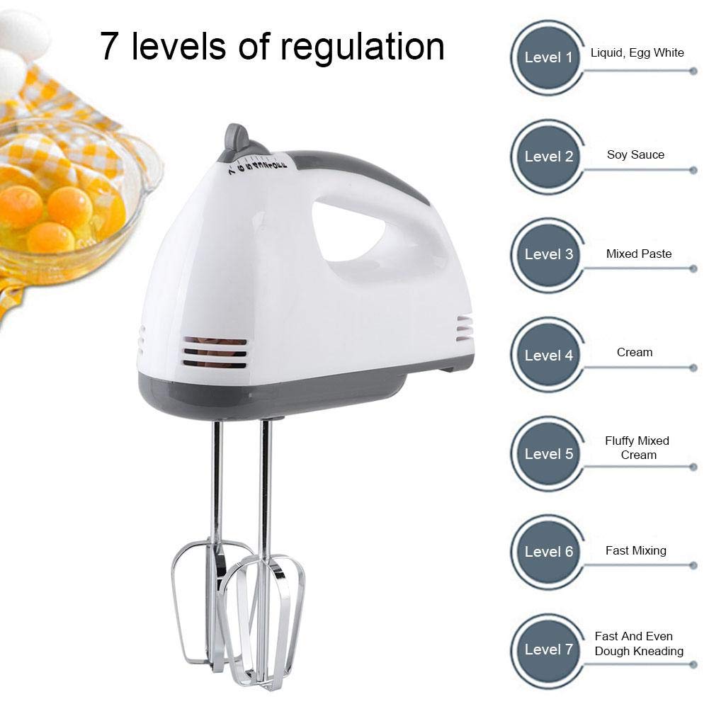 Batidora de mano eléctrica de 7 velocidades, batidor eléctrico de mano para huevos con varillas para huevos batir masa, batidor de huevos para batir claras de huevo, ingredientes de crema, etc. (EE. 3