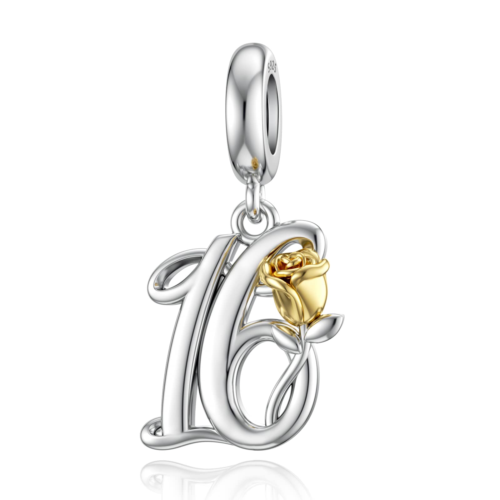 LANBEIDE Sterling Silver Beads for Pandora 16th 18th 21st 30th 40th 50th  Birthday Dangle Charms with Gold Rose for Bracelet Present fo Women