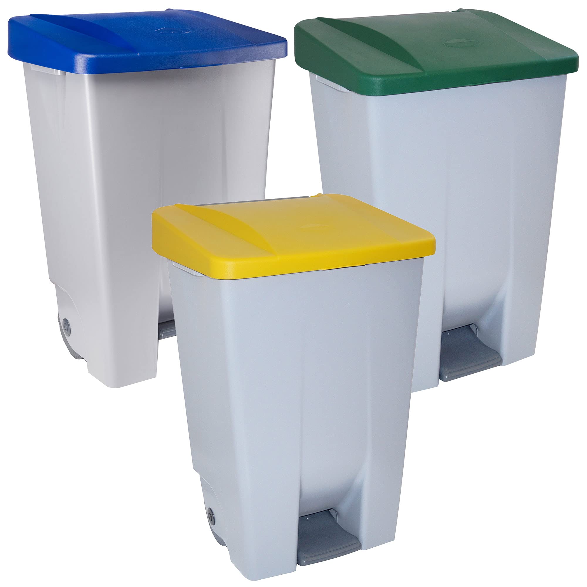 Denox PK3345 Pack Reciclaje Selectivo 80 litros c/u: 240 litros totales, en 3 contenedores, en Colores Verde/Azul/Amarillo