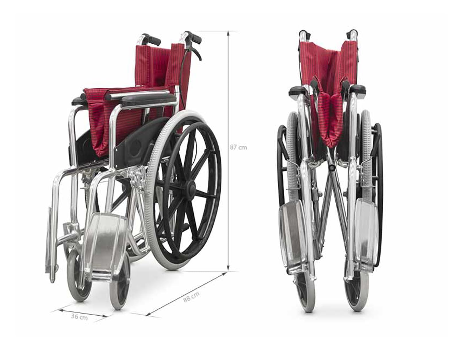 QUIRUMED Silla de ruedas plegable de aluminio, con frenos, Ligera, Reposapiés abatible, Asiento 46 cm, Aro anatómico, Para mayores, Para minusválidos