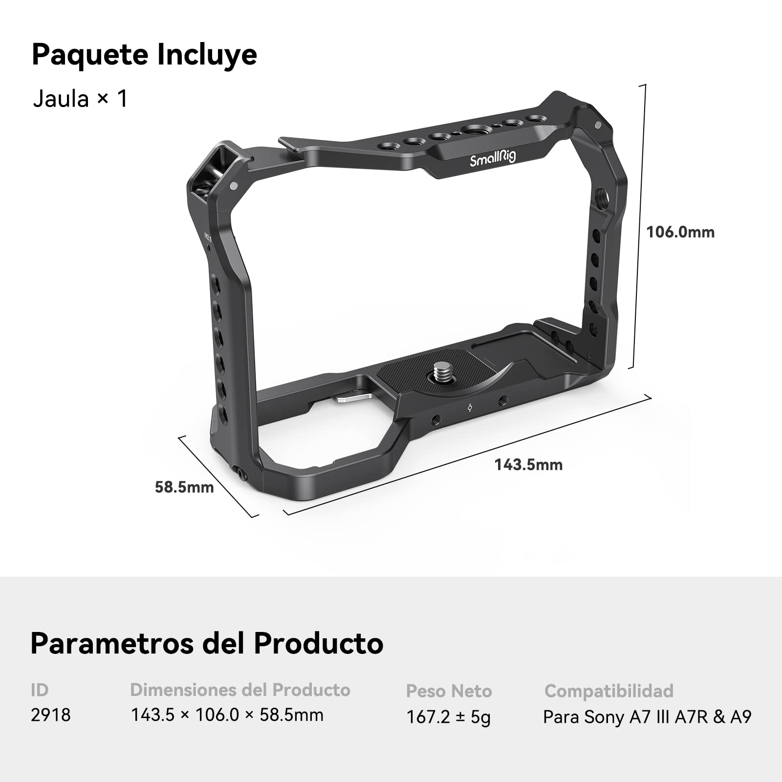 SMALLRIG A7III - Jaula Ligera para Sony A7 III A7R III A9-2918