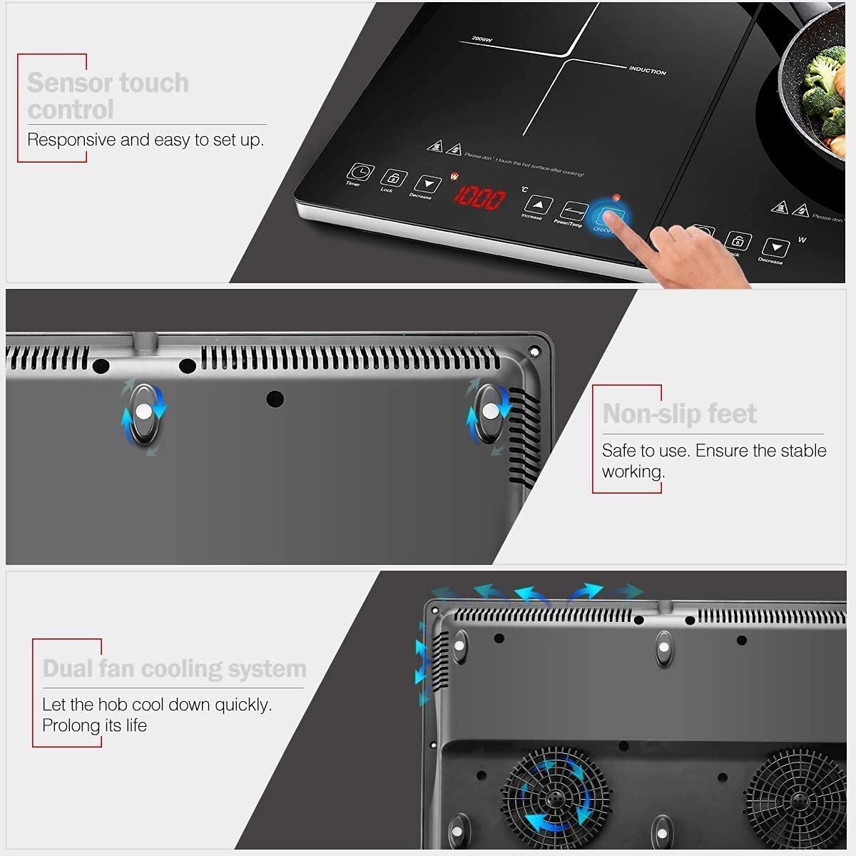 Electric Cooktop AMZCHEF Double Induction Cooker with 2 Burners, Ultra