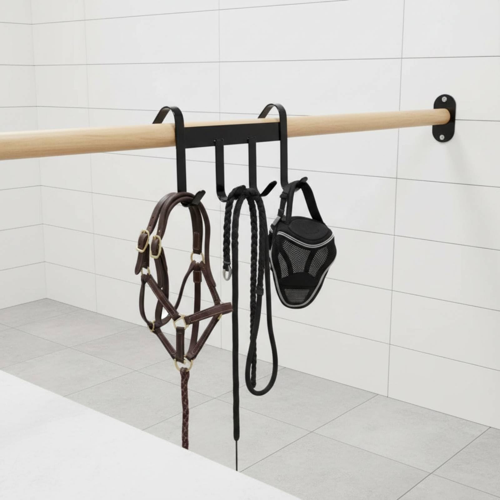 Soporte de Montura de Pared Perchero de Silla de Montar Gancho para Rienda y Cabezada Doble Brazo Metal Reforzado Organización Ordenada Adecuado para