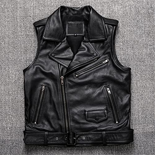Chaleco de cuero de moto sin mangas con cremallera diagonal L 4