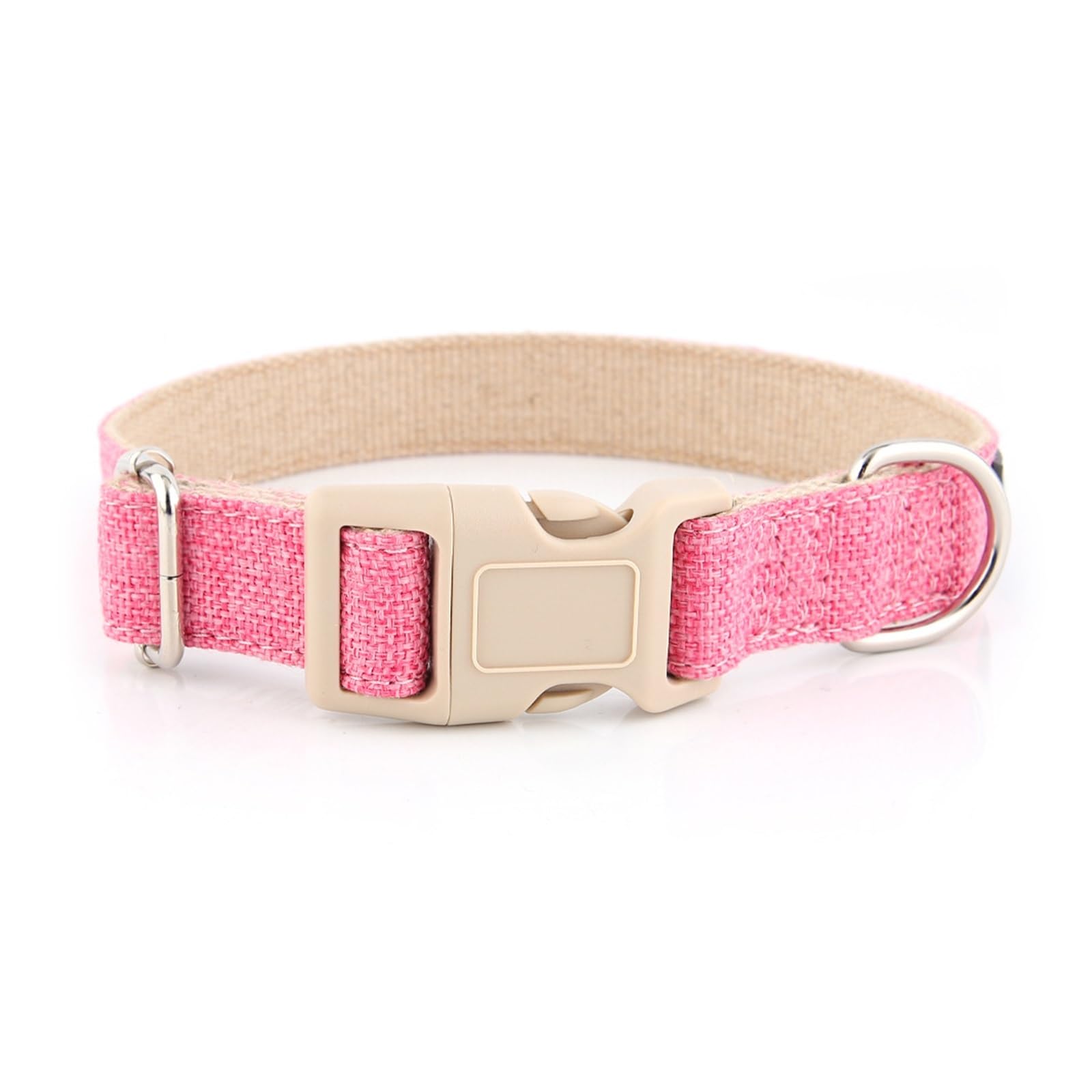 Collier en chanvre réglable rose XS avec anneau D en acier pour petit chien