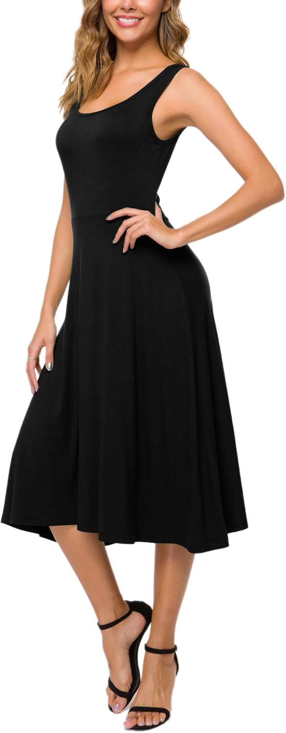 Urban CoCo Women's U-Neck Sleeveless Flared Midi Dress Summer Swing T-Shirt Dresses - Image 3