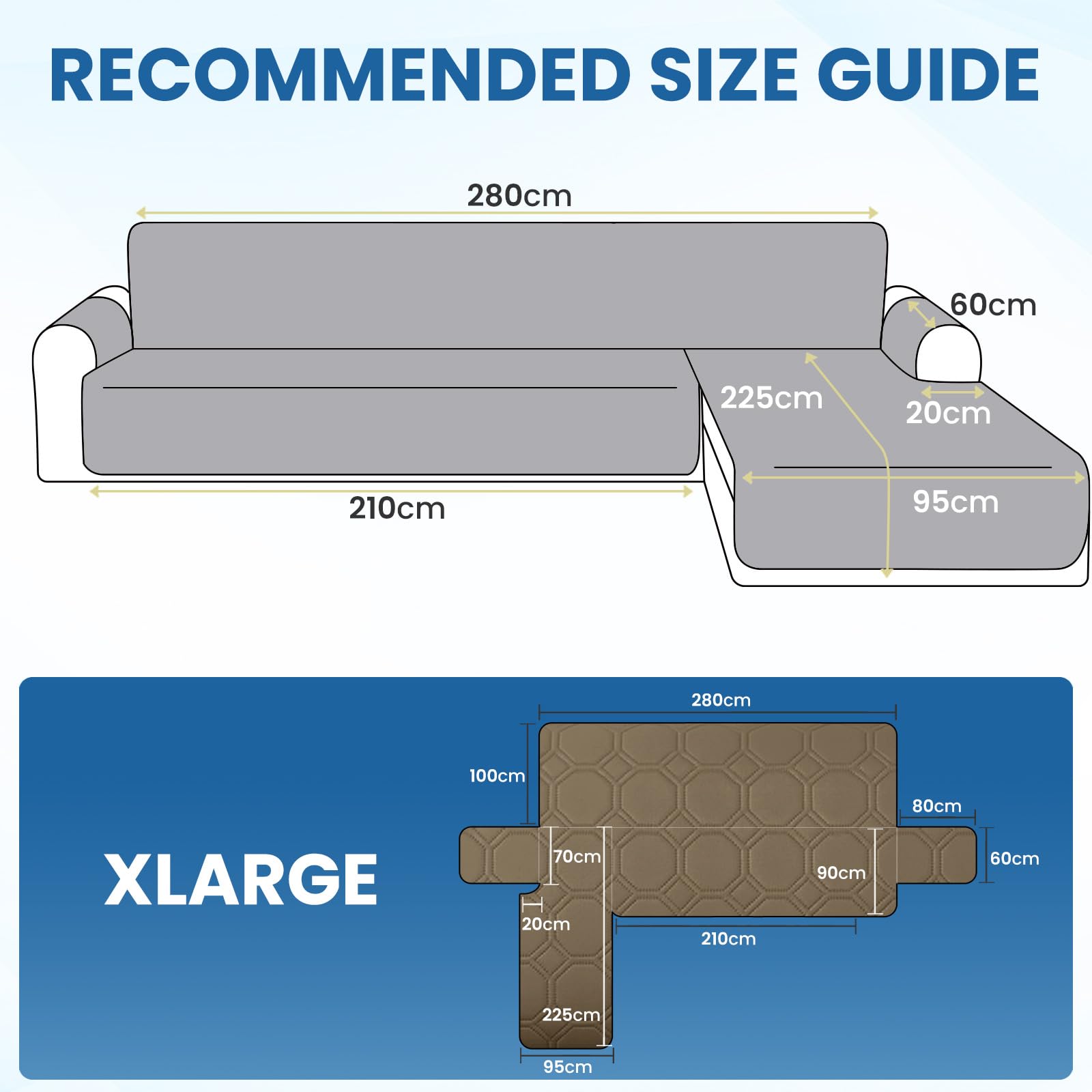 Ystyle Copridivano Impermeabile con Penisola 4 Posti (L 280 CM), Copridivano Angolare Destra/Sinistra Universale Reversibile, Copridivano Chaise longue Antigraffio Antimacchia, Caffè Chiaro