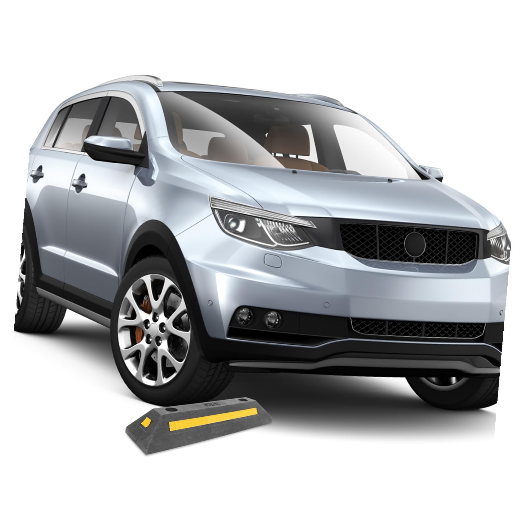 Tope de Coche Reforzado de Goma 480x130x80 Mm Cinta Reflectante para Garaje Estacionamiento Seguro Accesorios para Vehículos Uso Industrial y Comercial
