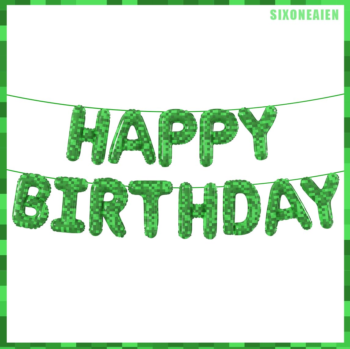 SIXONEAIEN Green Pixel Miner Theme Happy Birthday Foil Balloons MIning Letters Balloons Birthday Party Balloons Decorations Supplies for Kids'