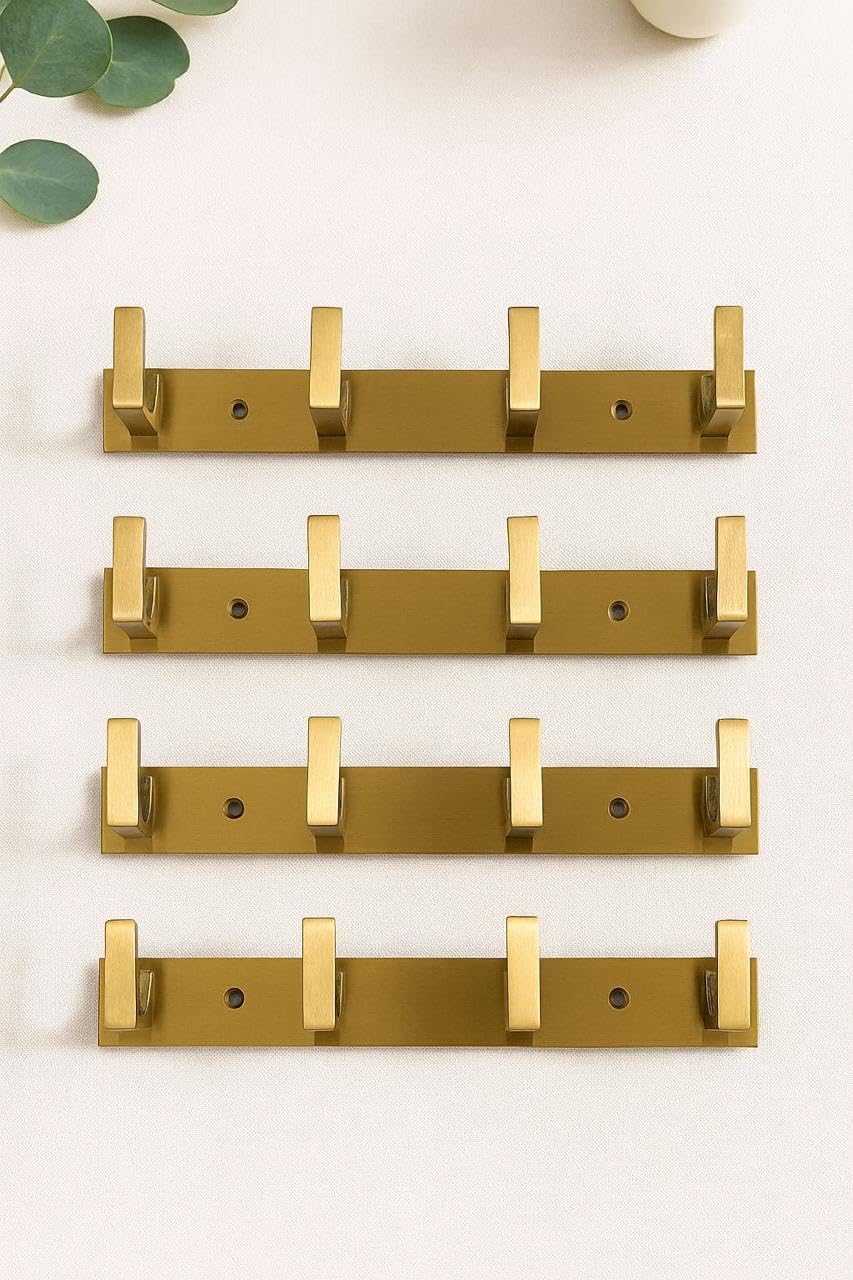 Stainless Steel 4 Pin Golden Door Hanger | Bathroom Robe Towel Hooks | Wall Hook Rail for Keys, Clothes | Durable Steel Hook for Bedroom Entryway Organization (Pack of 4)-image-39