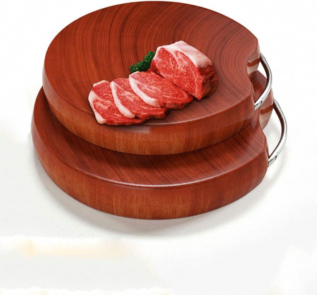 Premium Chopping Board Wooden Double-Sided Chopping Board for Kitchen Heavy Round Cutting Board with Stainless Steel Handles for Vegetables Cutting Board for Carving Meat,48cm/18.8in-18.8