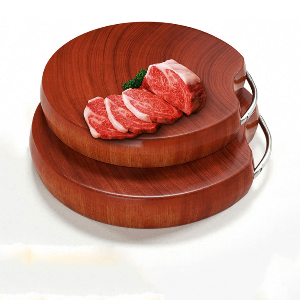 Planche a Decouper, Planche à découper en bois double face de qualité supérieure pour la cuisine, planche à découper ronde lourde avec poignées en acier inoxydable pour légumes, planche à découper pou