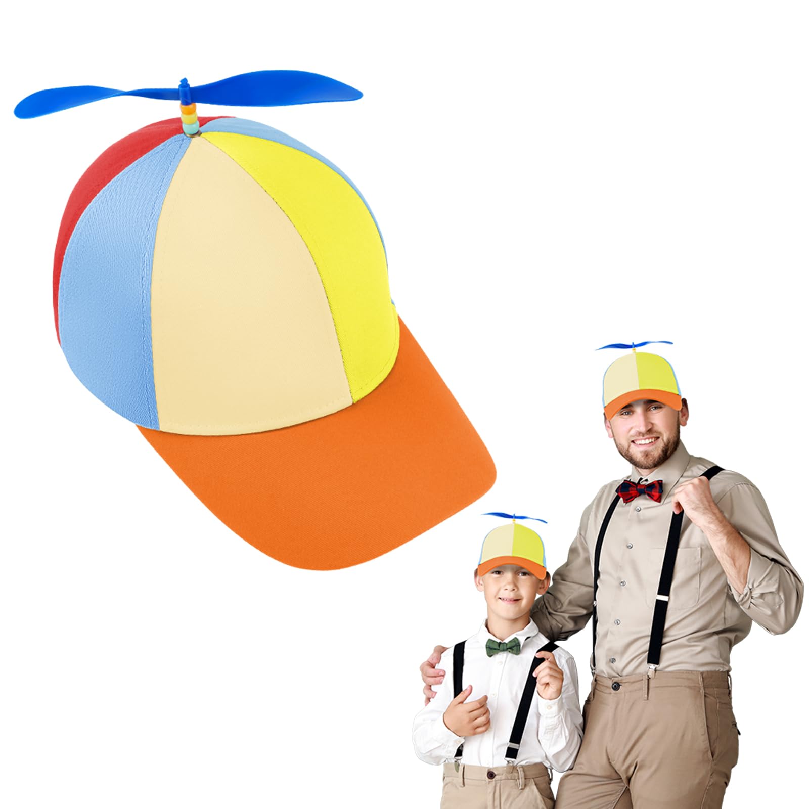 Aomig Propeller Hat, Adults Funny Helicopter Baseball Cap with Propellers, Colorful Patchwork Rainbow Propeller Cap, Summer Sun Protection Sun Hat Propeller Outdoor Hat for Fancy Dress Party Gifts