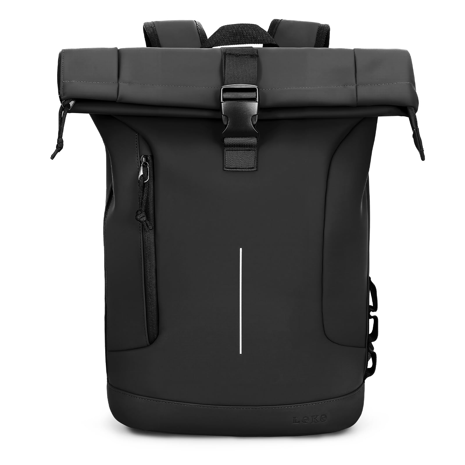 Lekespring Rolltop Rucksack Herren Damen, Wasserdicht Laptop Schulrucksack mit 17 Zoll Laptopfach, Groß Reiserucksack Travel Business Backpack Daypack für Reisen, Arbeit, Uni Schule-Schwarz