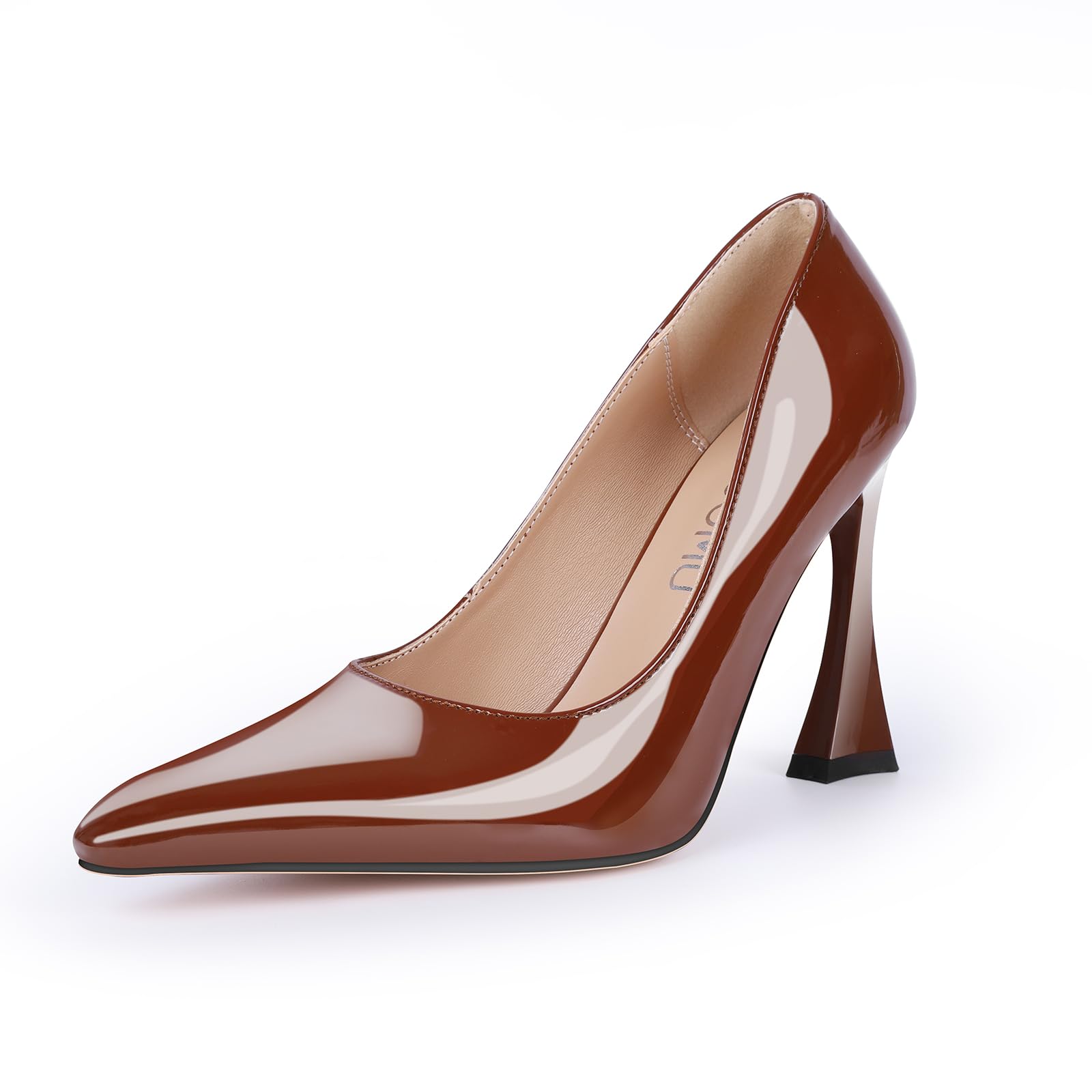 Tiioomu Womens Mid Heel Close Pointed Toe Pumps Buckle Bow-Knot Beaded Prom Dress Patent Leather Summer