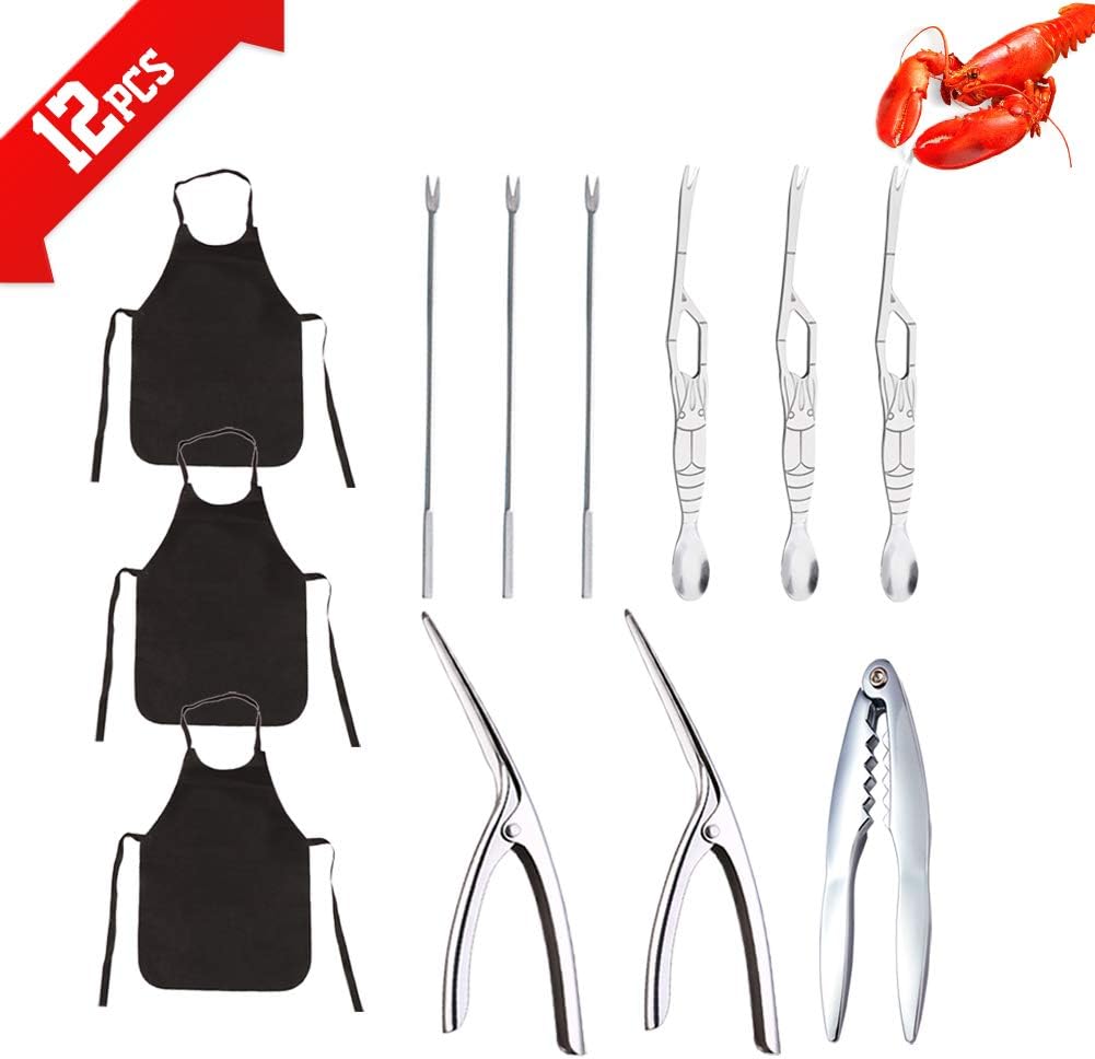 Yarstar 12 pcs Seafood Tools Set Including Shrimp Prawn Peeler Crab Crackers Lobster Sheller Fork Apron for Home,Party,Picnic,Dating