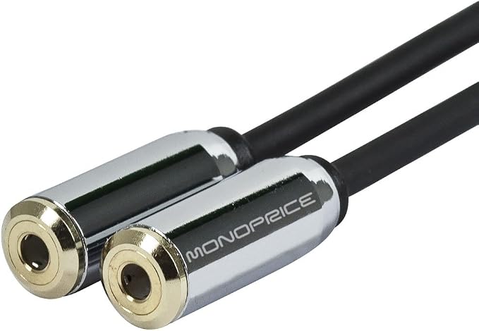 Monoprice Splitter Estéreo 3.5mm Macho a Hembras Dobles 15cm Negro miniatura 3