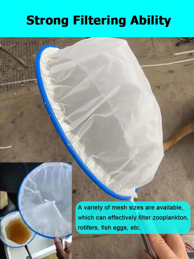 2 Pack 11.8/13.8" Diameter 40-400 Fine Mesh Plankton Net, Experimental Nylon Sampling Aquarium Net for Collecting Phytoplankton(Diameter 30cm,40Mesh)