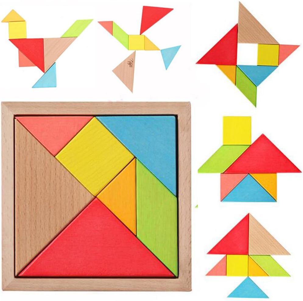 7 Piece Children Educational Toy Colorful Wooden Brain Training Geometry Tangram Puzzle