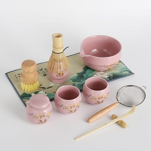 Miniatura 2 de Juego de 11 batidores de matcha, 13 onzas, con 2 tazas y 1 lata de té, diseño único de patrón de gato, juego completo de matcha, juego de matcha