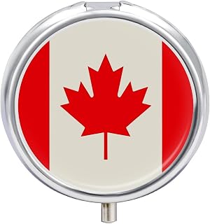 Retro Canada Flag Pattern Pill Box - Portable Pill Organizer with 3 Compartment and Small Mirror, Travel Pillcase for Pocket Or Purse Round Medicine Organizer Decorative Vitamin Organizer