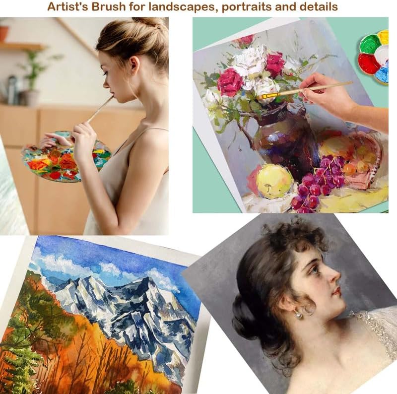 Miniatura 4 de Juego de 24 pinceles artísticos surtidos  4 formas Filbert, plano, angulado y redondo  Pinceles de pintura de detalles finos para acrílico,