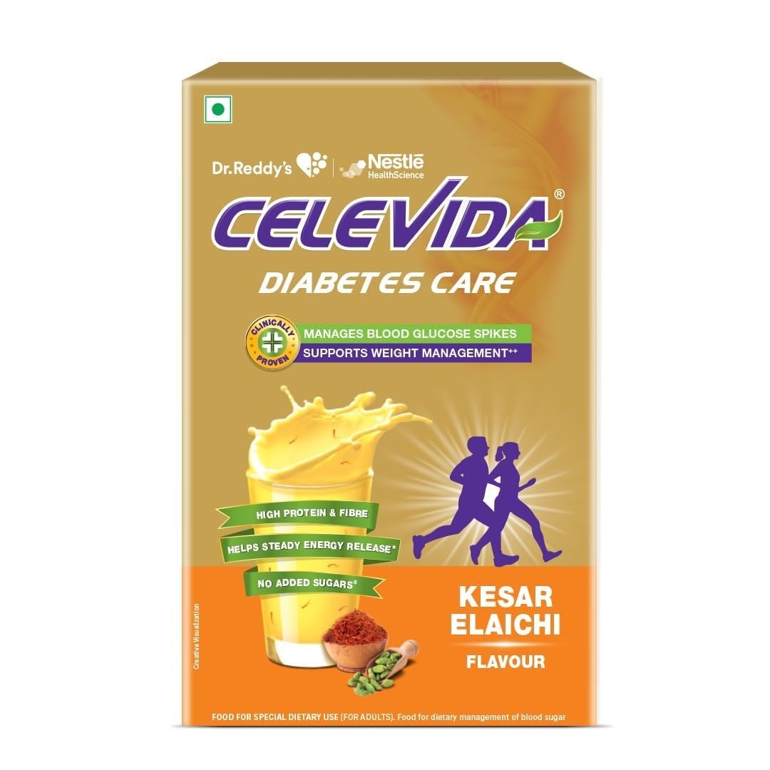 Celevida Protein Powder Drink for Diabetes Management by Dr. Reddy’s | Kesar Elaichi Flavour | No Added sugar | Plant based | For Sugar control, Weight Management & Immunity Support | 400gm BIB