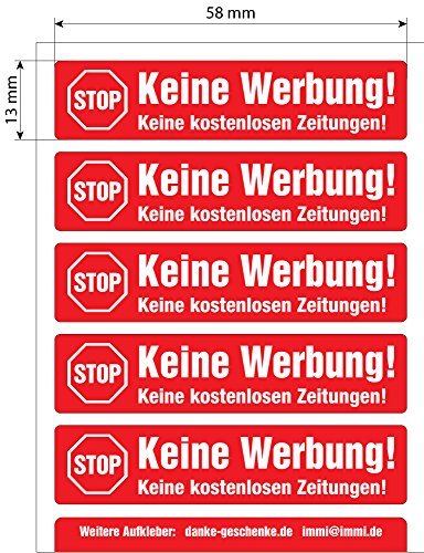 immi 5 STOP Werbung Briefkasten-Aufkleber 58x13mm in Rot z.B.f.Renz Briefkasten
