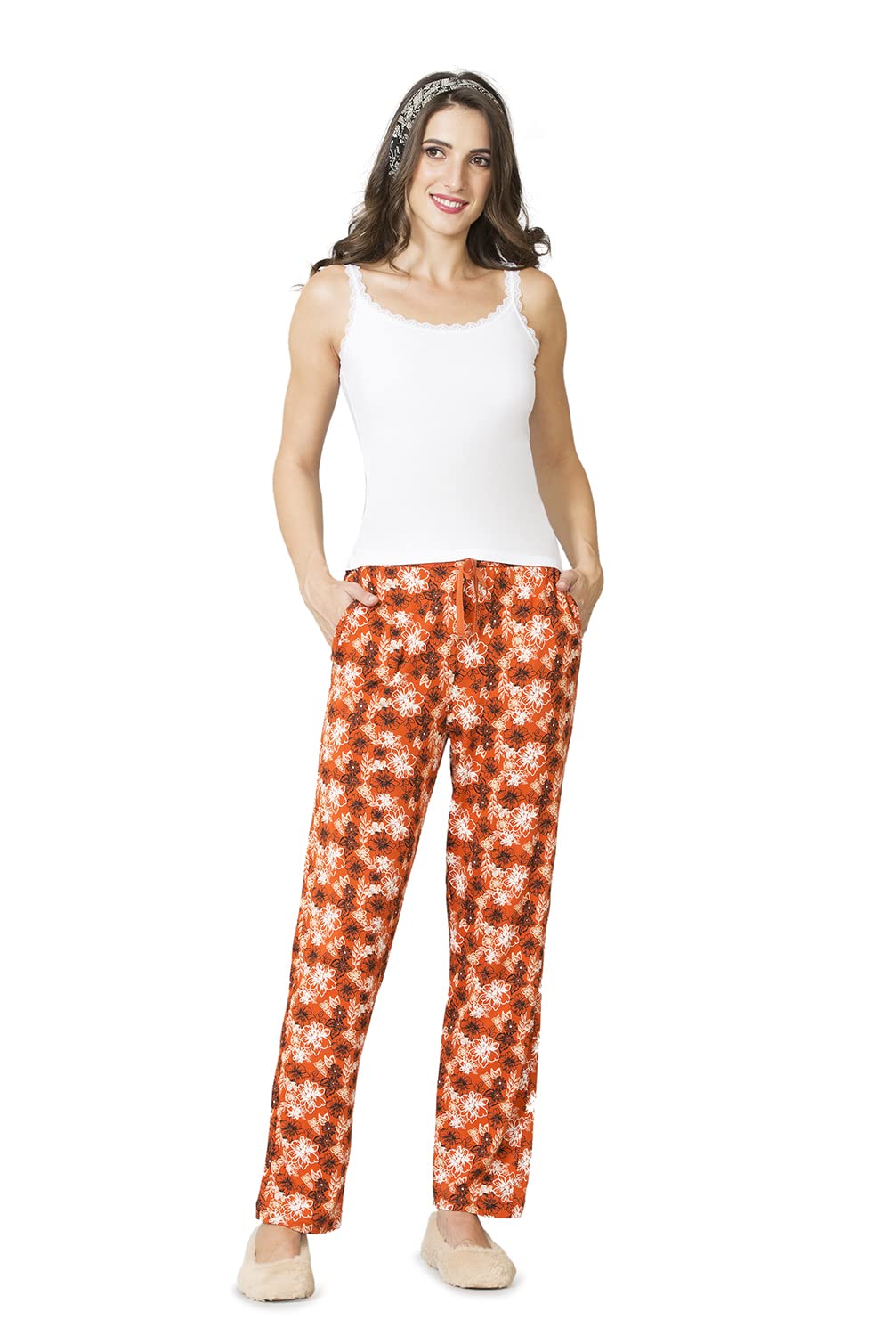 van heusen Women Lounge Pants - Modal Cotton - Allover Print, Functional Pocket, Ultra Soft, Drawstring Waist_55307_Burnt Floral_XL-picture-30