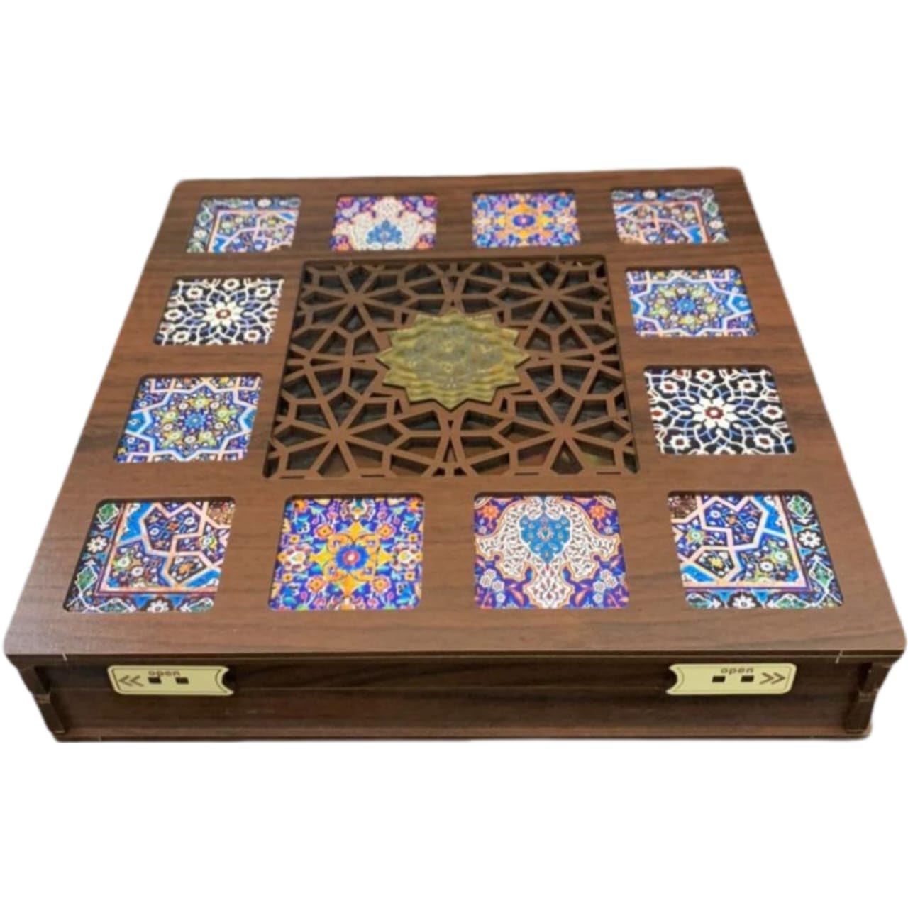 Wooden handmade crafted dry fruit storage Box Multifunctional, Wooden design Decorative Intricate Patterns 4 compartments/Nuts/Snaks/Saffron/Jewllery/spices/Choclates