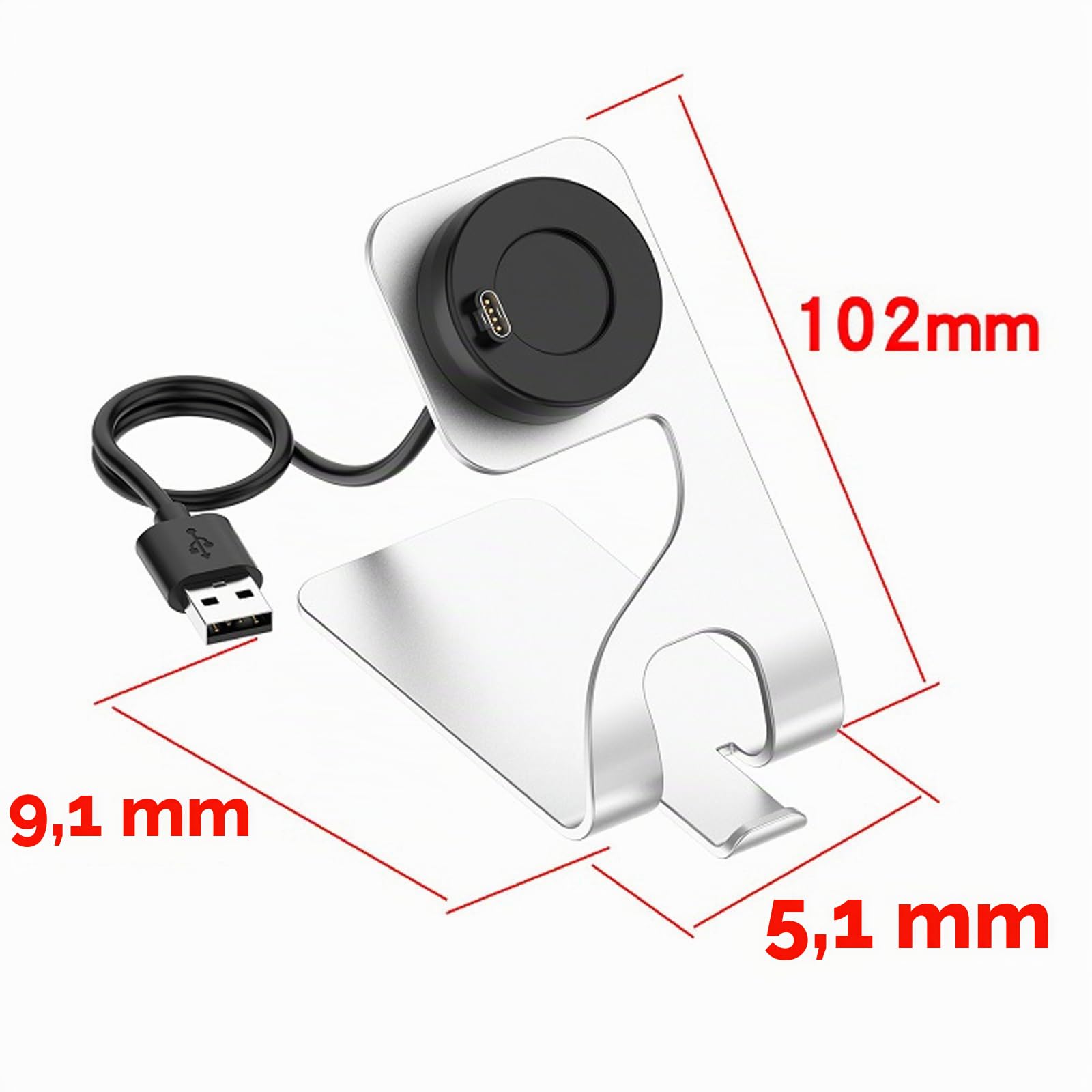 Disscool Ersatz-Ladestation, kompatibel mit Garmin Venu 3/Venu 3S/Vivoactiv 5, Metall-Ladegerät, Desktop-Basisständer mit Ladedock-Kabel, Smartwatch-Zubehör (1,5 m/Gery)