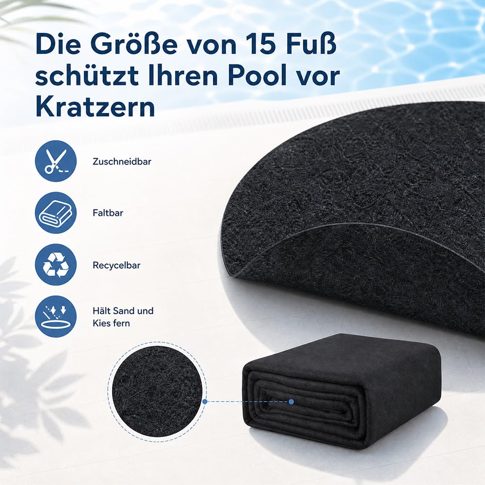 Pool Unterlage Rund, 200g/m² 460cm Pool Unterlage Outdoor | Poolmatten Schutzboden, Faltbarer Wasserabsorbierende Pool Matten Untergrund, Bodenschutzmatte Pool(Schwarz)