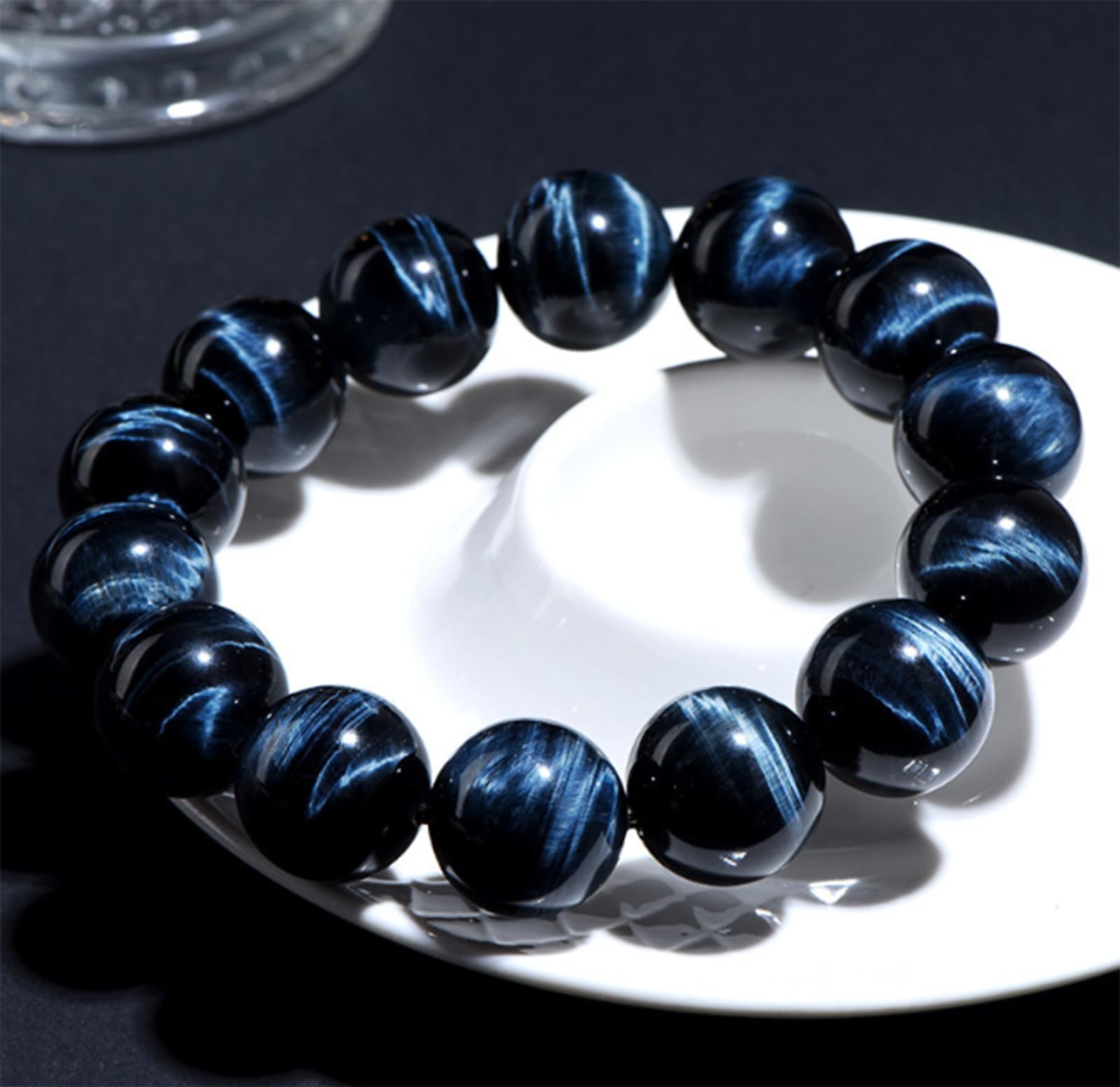 Natürliche Edelstein Stretch Armbänder,Blaues Tigerauge Herren Armband,Handgemachte Naturstein Chakra Reiki Armbänder,Bringt Glück Reichtum Mut,12mm