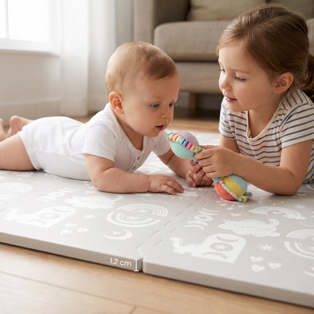Premium Soft Foam Play Mat for Baby, 5.6 x 4 ft, Easy to Clean - The Perfect Modern Foam Playmat Fits Nicely with Your Kids Playroom Or Home Decor 0.5" Thickness (RainBoho)