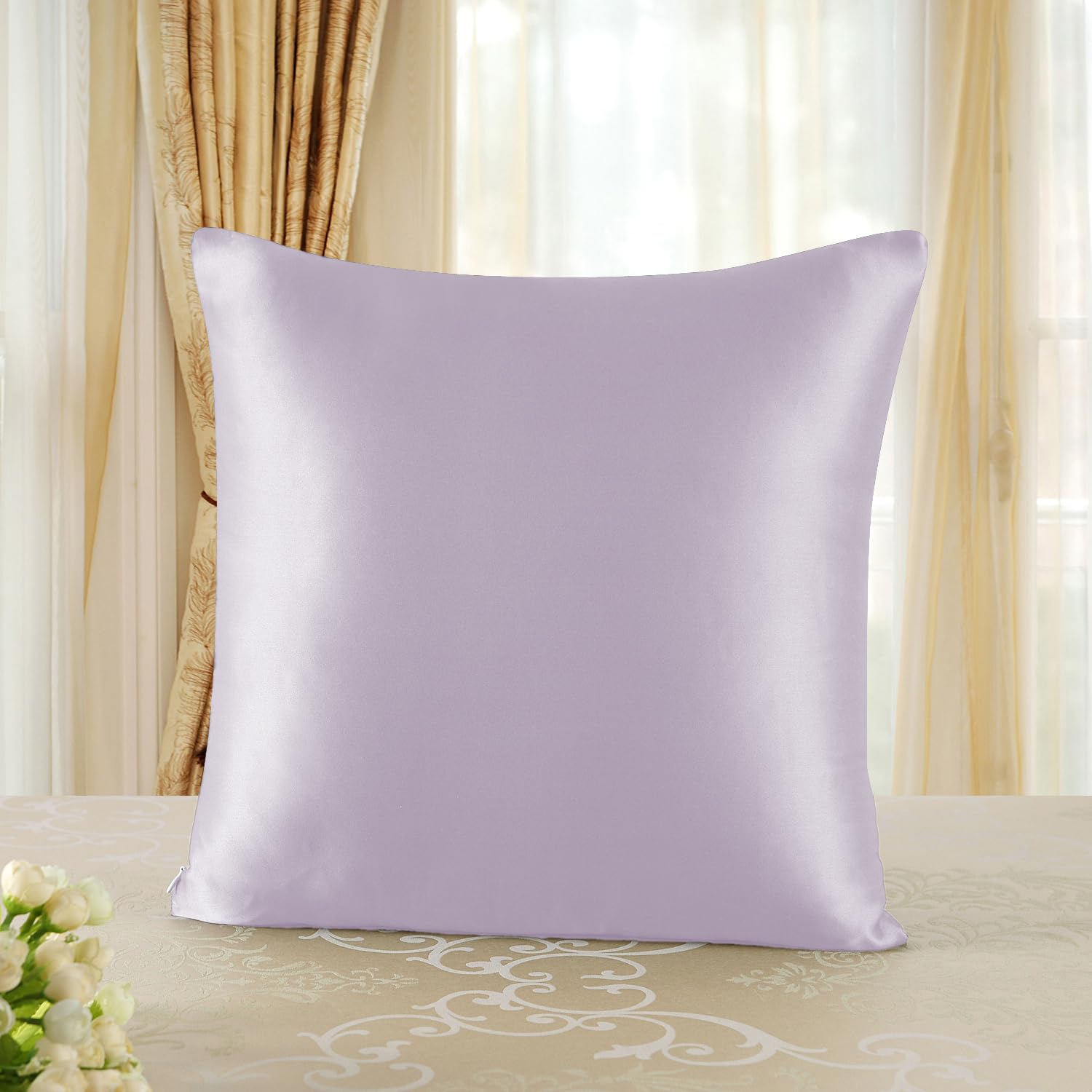 townssilk Federa di seta,100% naturale seta di gelso 19momme,doppia faccia,benefica per capelli e pelle,federa seta cuscino,ipoallergenica,cerniera nascosta,600 fili,1 pz,60x60cm,Lavender