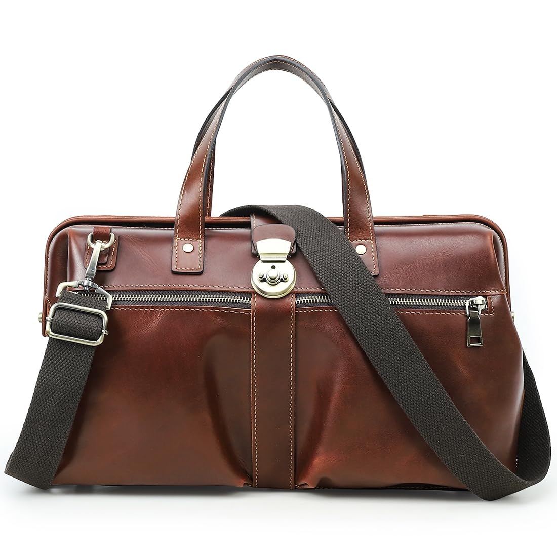 CONTACTS Bolso médico de cuero de grano completo para hombres y mujeres, maletín vintage de 14 pulgadas, bolso de hombro de gran capacidad con apertura de marco de metal para abogados