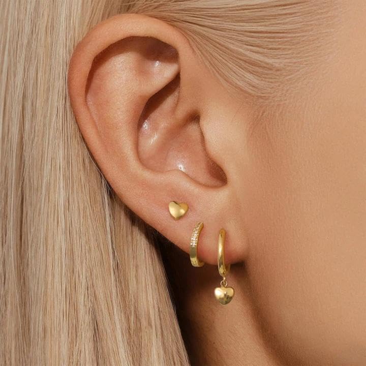 Image of Gold Plated Earrings for Women, 14k Gold Plated Earring Stack Hypoallergenic Pearl Drop Earring Dainty Earrings for Women Trendy Cute Small Huggie Hoop Earring Fashion Womens Jewelry