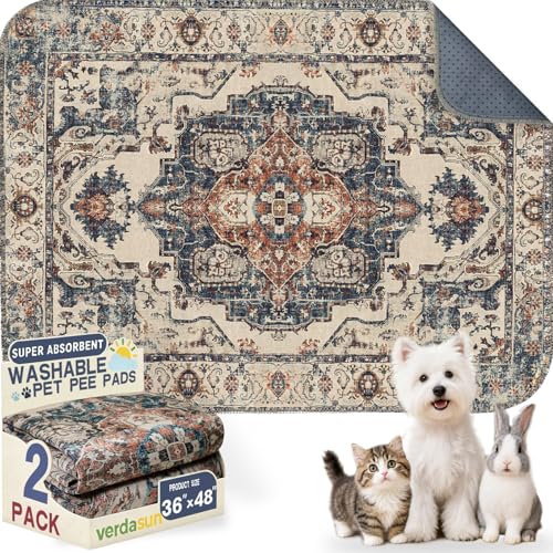 Image of Washable Pee Pads for Dogs, Reusable Puppy Potty Training Pads, Ultra-Absorbent Thick Waterproof Leak-Proof Non-Slip Pads & Mat for Crate, Playpen, Floor, Whelping & Housebreaking , 2 Pack 36 inchx48 inch