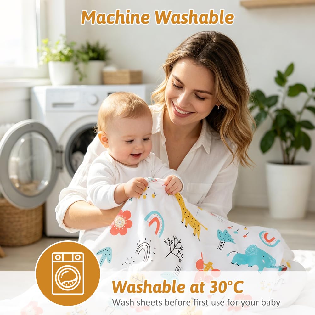 Aolso Lenzuola con Angoli per Passeggino Set, 3 PZ 120 * 60 cm, Lenzuola con Angoli Elasticizzate in Morbida e Setosa, Per Culla Co-sleeping, Lettino, Bimbo e Bimba - Arcobaleno