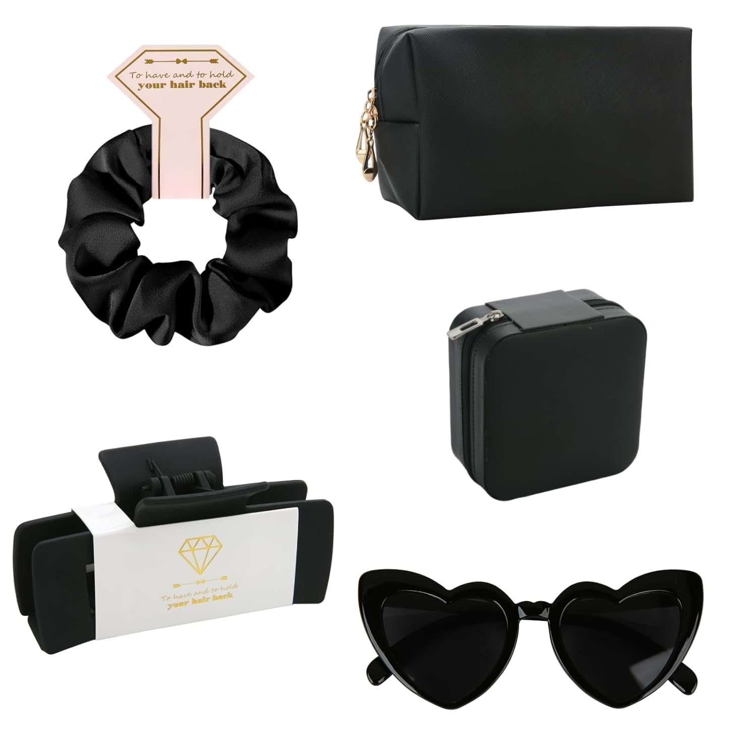 5pcs Bridesmaid Scrunchies Proposal Gifts makeup bag bulk Jewelry Box 4.1inch square Hair Claws Bachelorette Hair Clip heart sunglasses Girls for