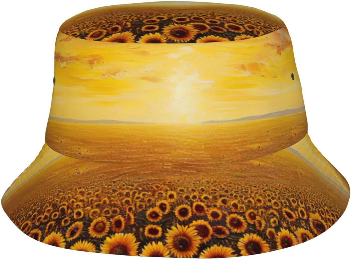 Bucket Hat Sunflower Field Sunset Sea of Flowers Print Summer Sun Hat Trendy Beach Funny Fisherman Hat for Men Women Unisex Black