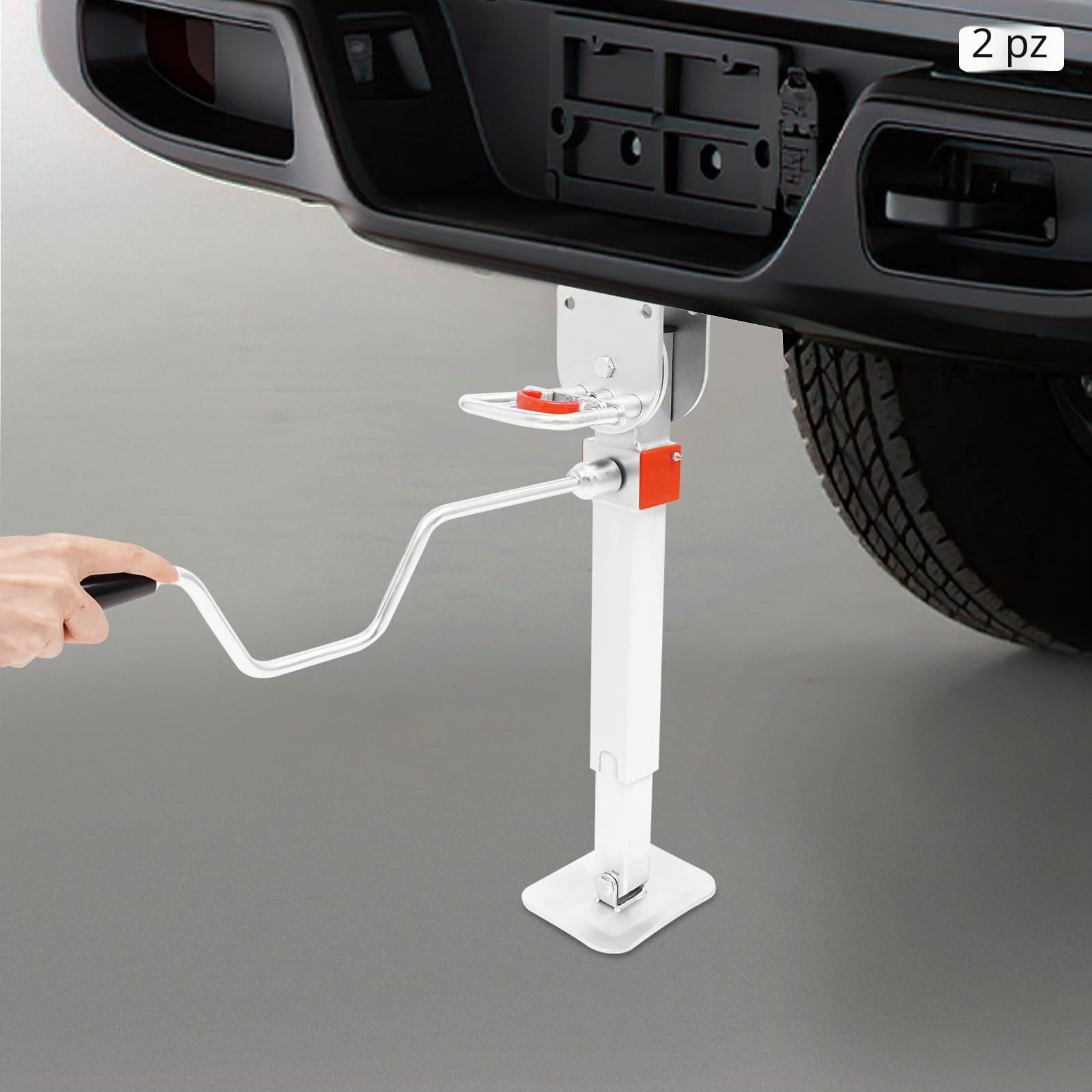 2 martinetti manuali per rimorchio regolabili da 42 a 56 cm con manovella | Acciaio al carbonio, staffa ruotabile a 90°, portata statica fino a 2 t, per caravan, camper e roulotte