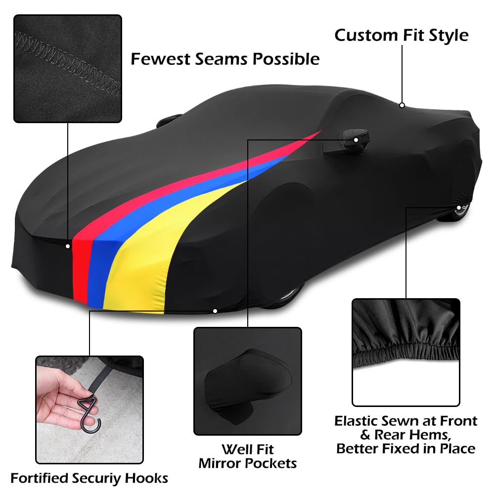 Housses pour Auto de Sport Intérieur Complète Bâche, Tissu élastique, Respirant Anti-Poussière et Anti-Rayures pour Le Garage Souterrain/Auto Show, L4.5~4.85M, Noir+Contraste de Couleurs