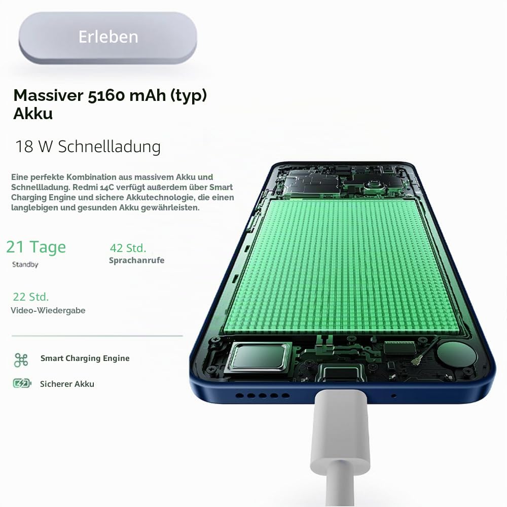 Xiaomi Redmi 14C NFC Handy 120Hz 6.88" Display, 8+256GB Smartphone Ohne mit Helio G81 Ultra Prozessor und 50MP AI Dual Kamera 5160mAh(Dieses Produkt Verfügt Nicht über einen Ladekopf,Schwarz)