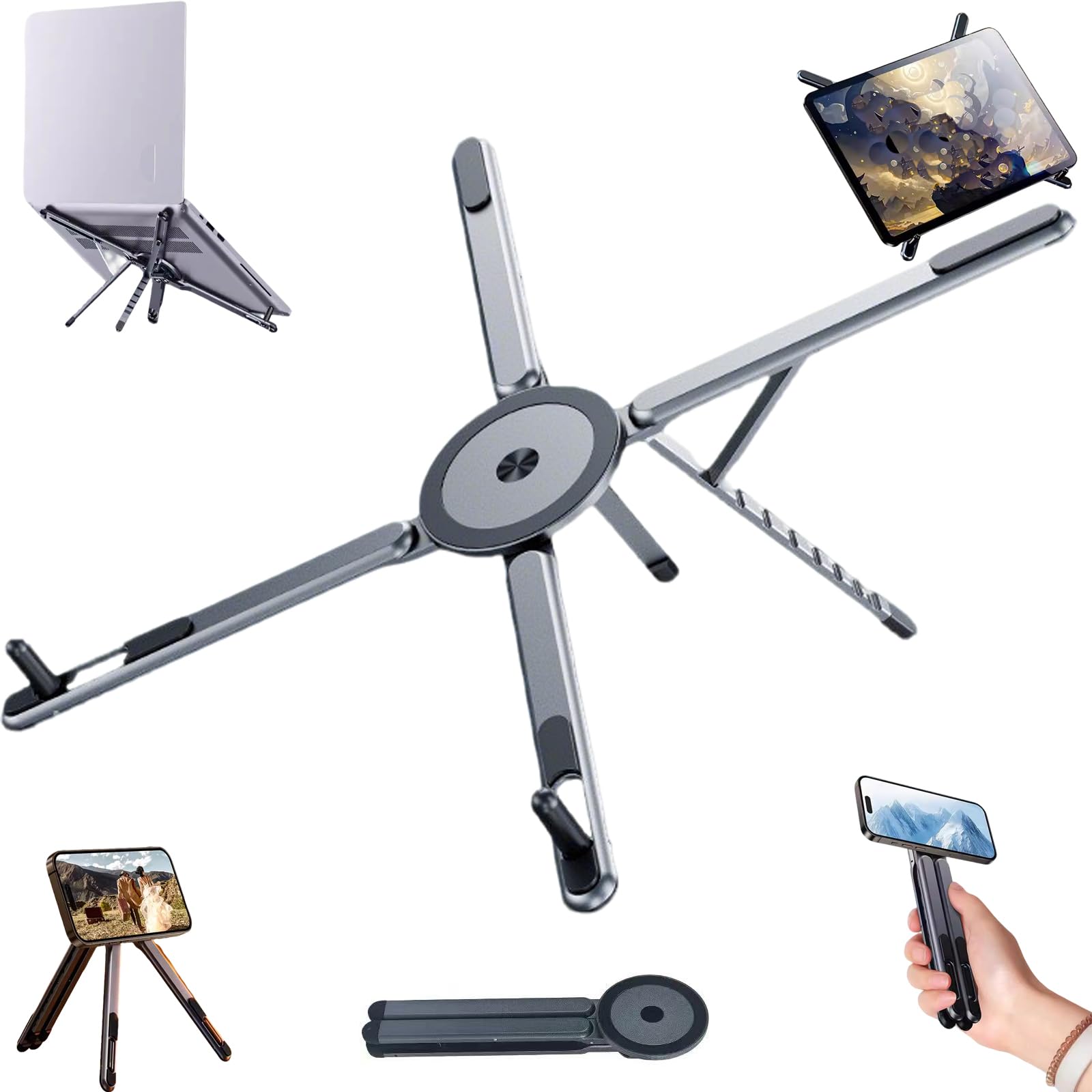 4-in-1 Foldable Laptop Stand & Magnetic Phone Holder, Magnetic Foldable  Laptop Stand, Portable Aluminum Alloy Adjustable Holder for Phone, Tablet,  Laptops (black): Amazon.co.uk: Computers & Accessories