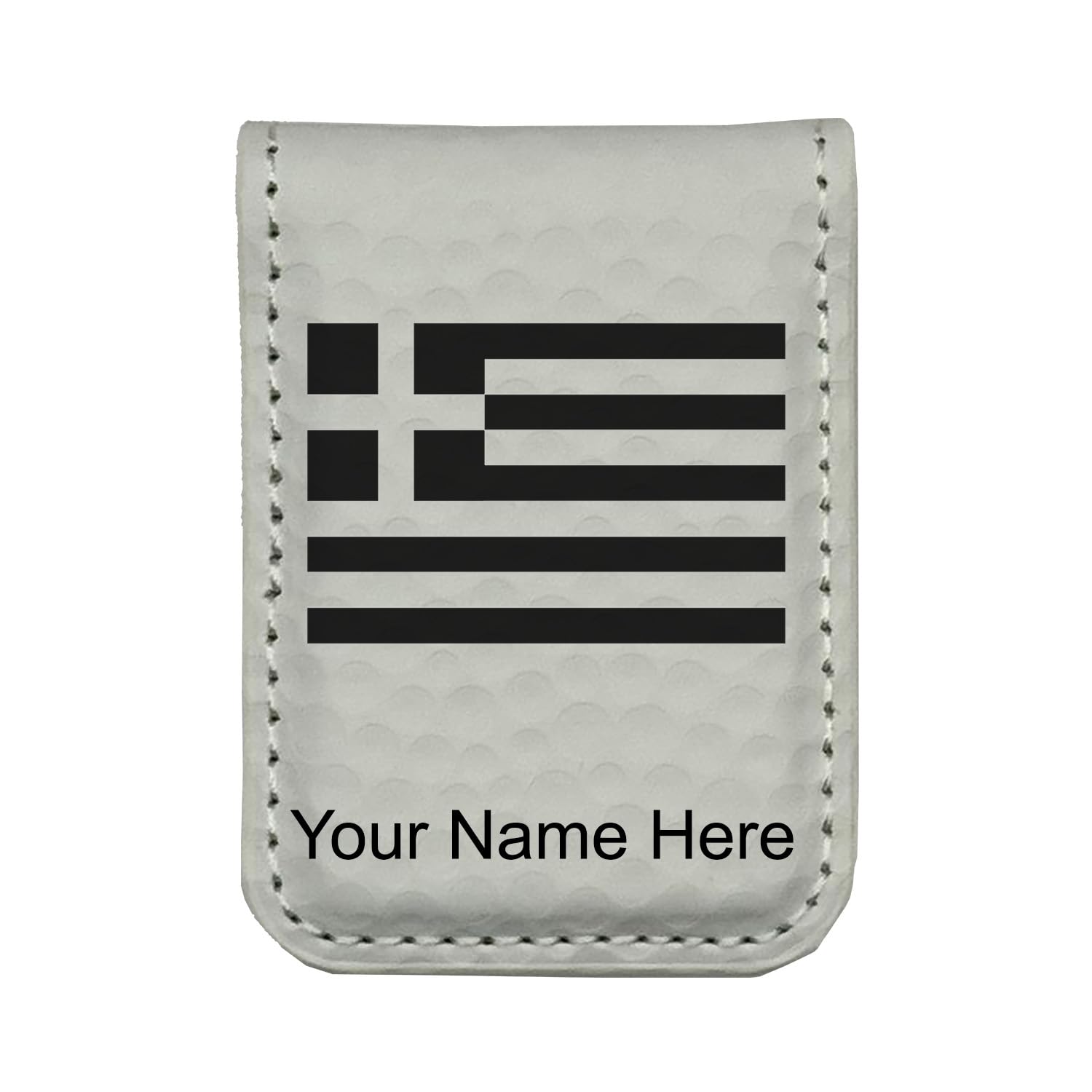 LaserGram Slim Magnetic Money Clip, Flag of Greece, Personalized Engraving Included (Golf White)
