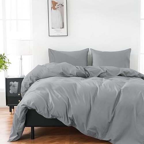 Miniatura 10 de Juego de funda de edredón 100% algodón orgánico tamaño queen de 400 hilos, funda de edredón satén, juego de cama refrescante suave y transpirable de