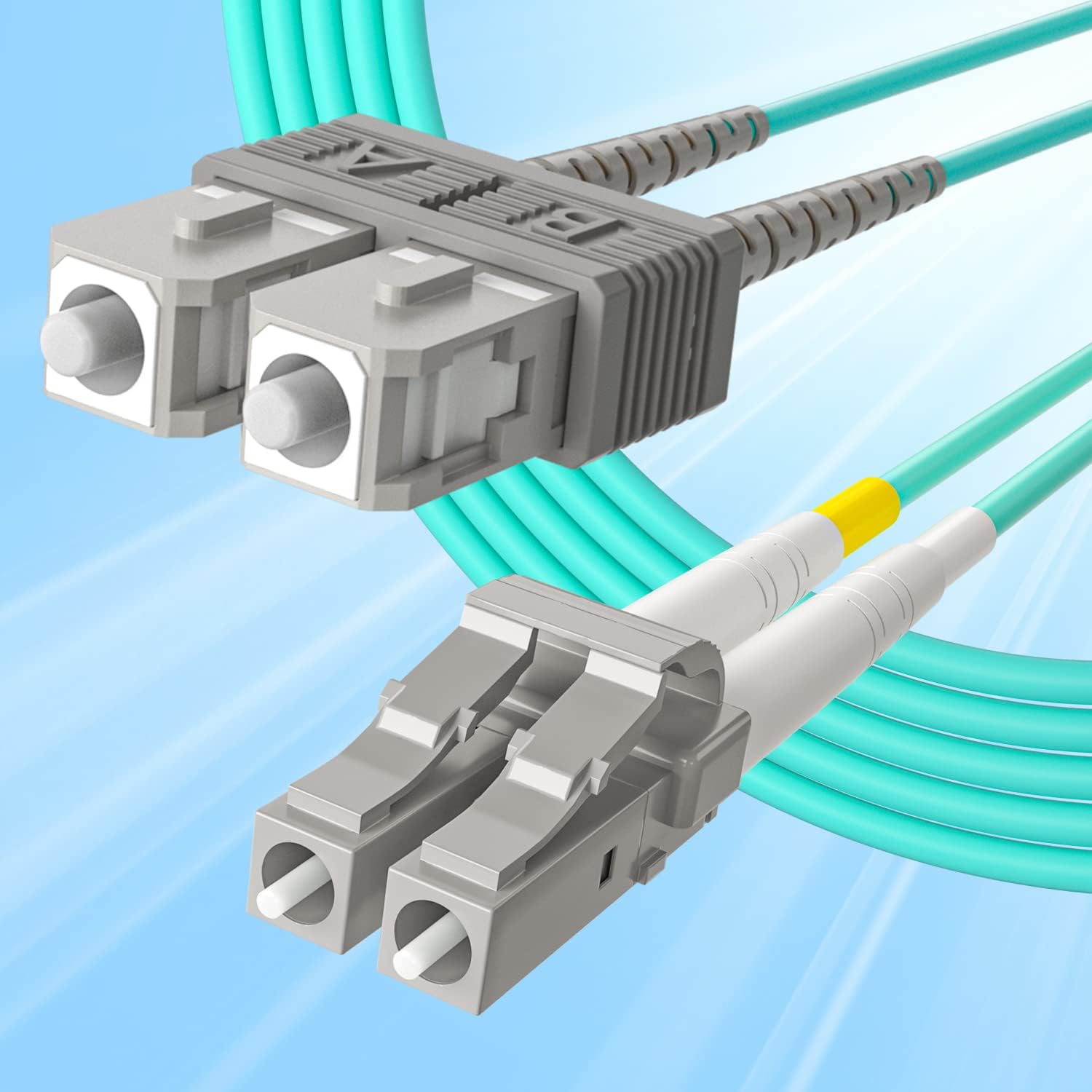 10Gtek Fiber Patch Cable - LC to SC OM3 10Gb/Gigabit Multi-Mode Jumper Duplex 50/125μm LSZH Fiber Optic Cord, Aqua, 1.5-Meter(4.9ft)